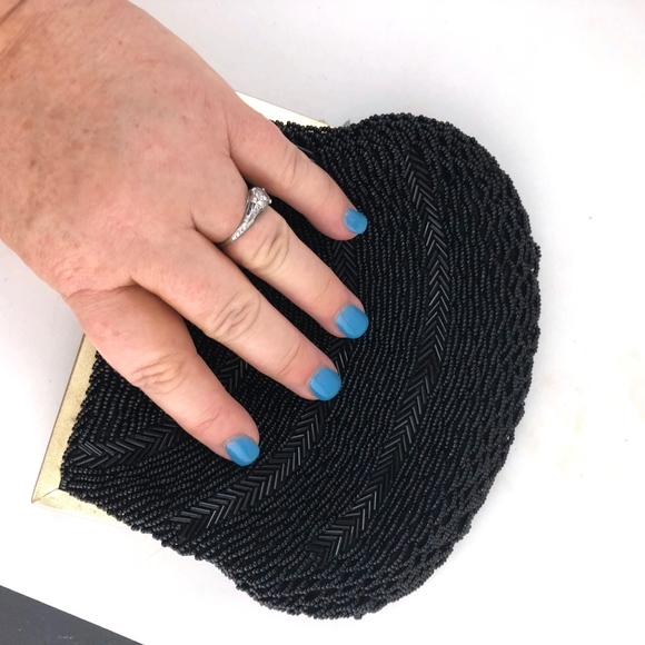 Vintage Black Beaded Evening Bag Purse Prom Homecoming - Picture 4 of 7